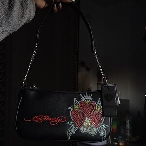 Ed Hardy Black and Red Heart Love Shoulder/Crossbody Bag
